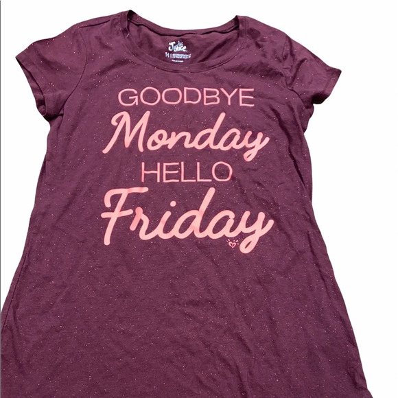 Justice girls size 14 goodbye Monday hello Friday graphic T-shirt - Picture 1 of 4